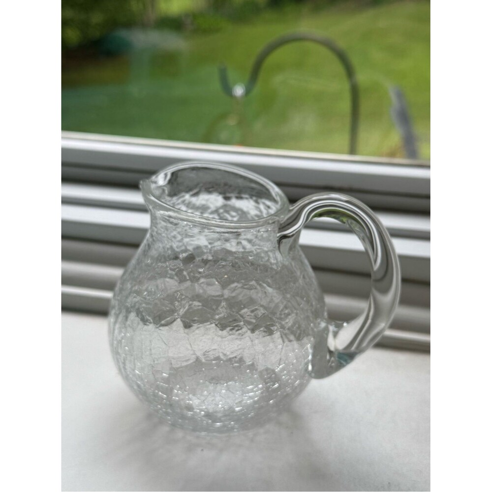 Vintage Small Clear Crackle Glass Pitcher with Handle